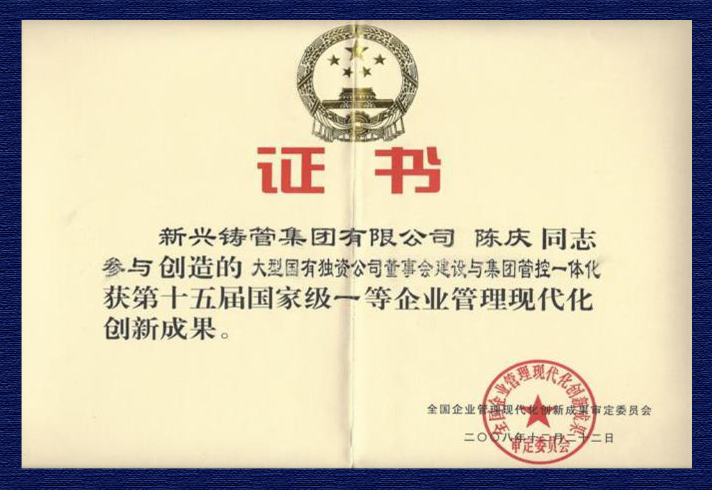 2008企業(yè)管理現(xiàn)代化創(chuàng)新成果獎(jiǎng)（新興鑄管）