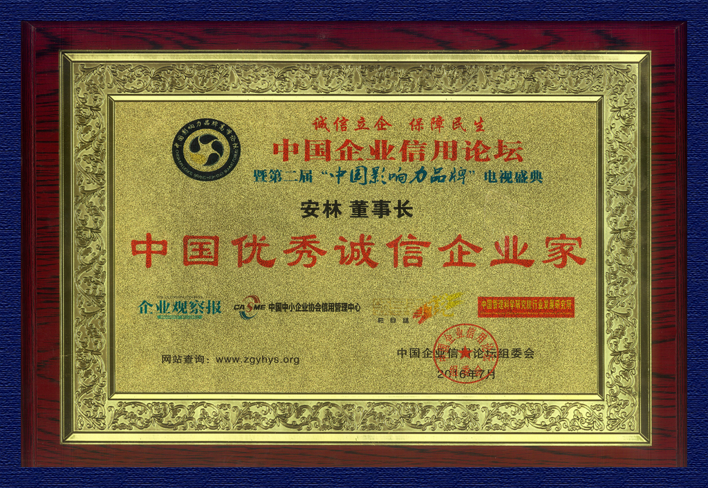 2016中國(guó)影響力品牌優(yōu)秀企業(yè)家獎(jiǎng)牌