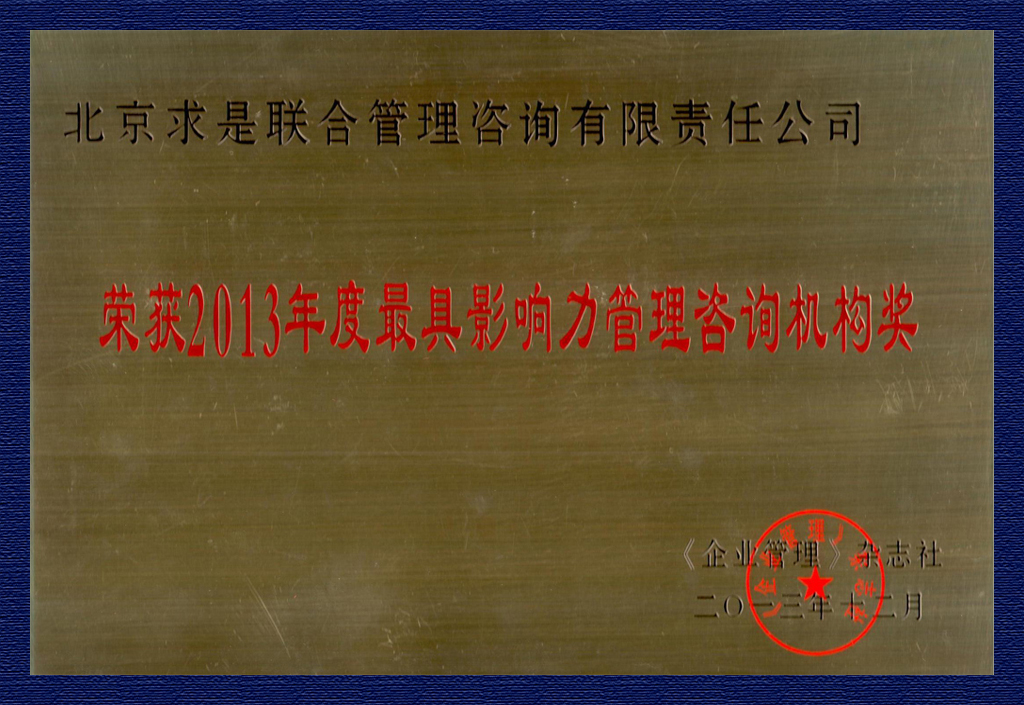 2013年度最具影響力管理咨詢機(jī)構(gòu)獎(jiǎng)牌
